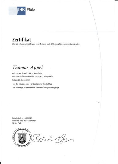 IHK Thomas Appel Zertifikat
