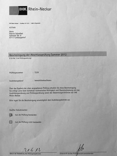 IHK Patrick Schwöbel Bescheinigung